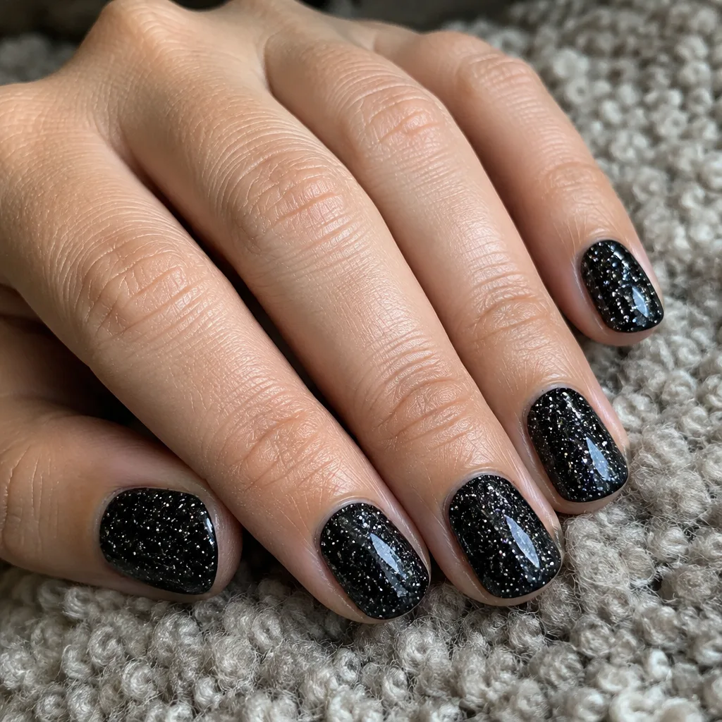 Black glitter gel nails (style example)